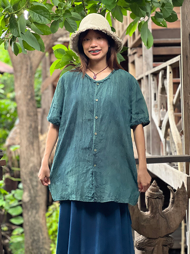 asana HEMP100% ボタン 半袖 シャツ・草木染め【パヤカ オンライン