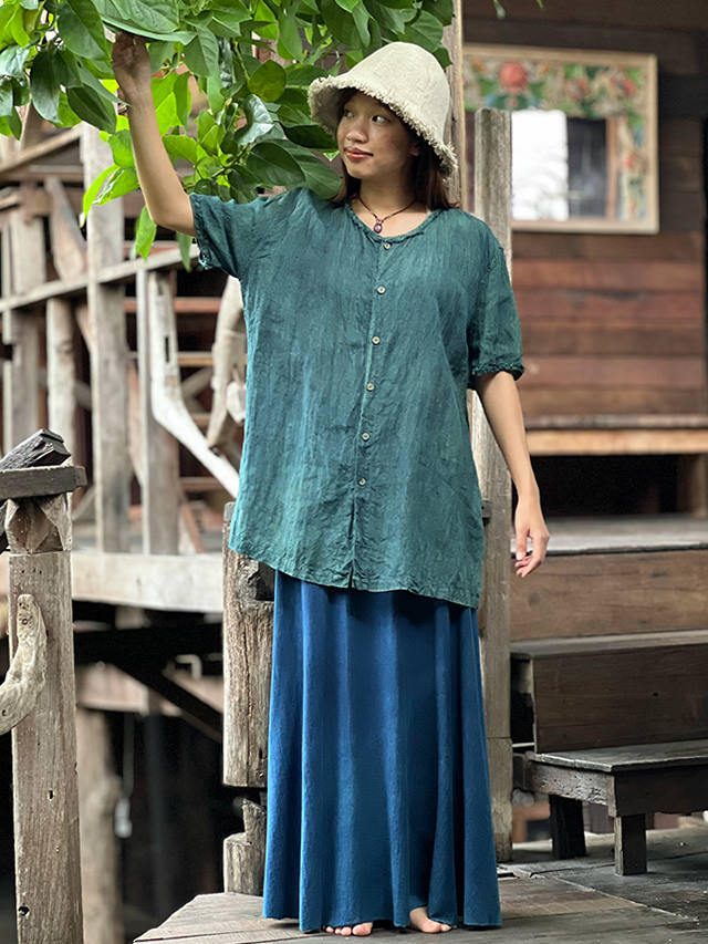 asana HEMP100% ボタン 半袖 シャツ・草木染め【パヤカ オンライン