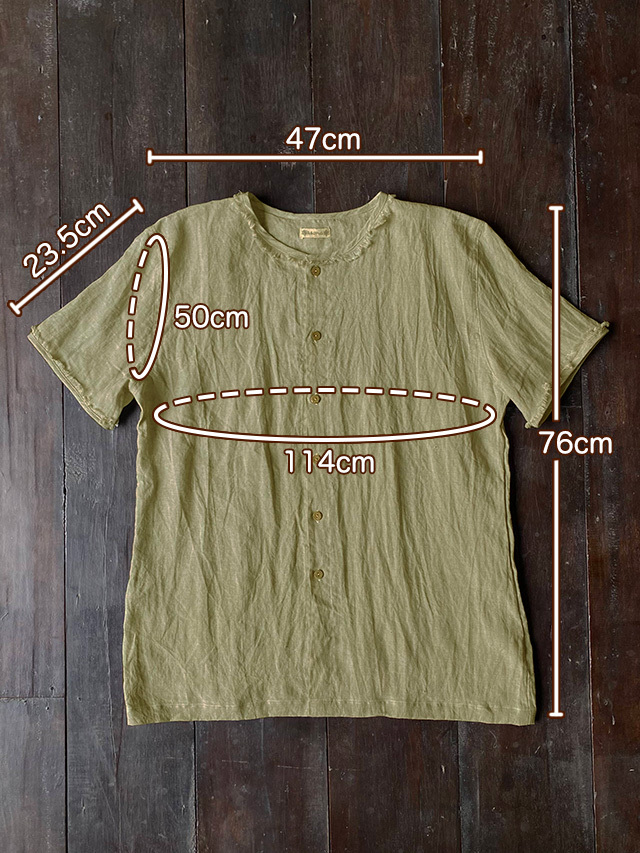 asana HEMP100% ボタン 半袖 シャツ・草木染め