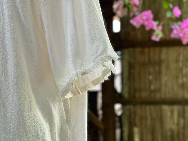 asana HEMP100% Vネック フリンジ シャツ・きなり