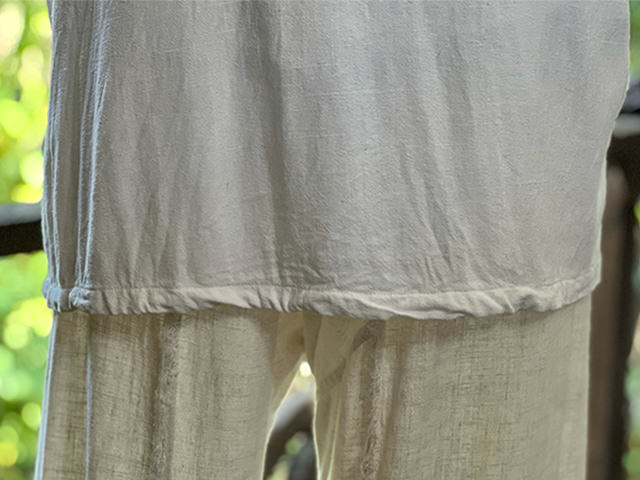 asana HEMP100% Vネック フリンジ シャツ・きなり