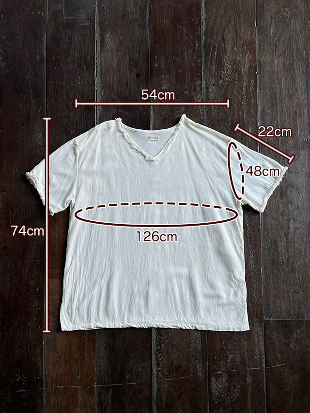 asana HEMP100% Vネック フリンジ シャツ・きなり