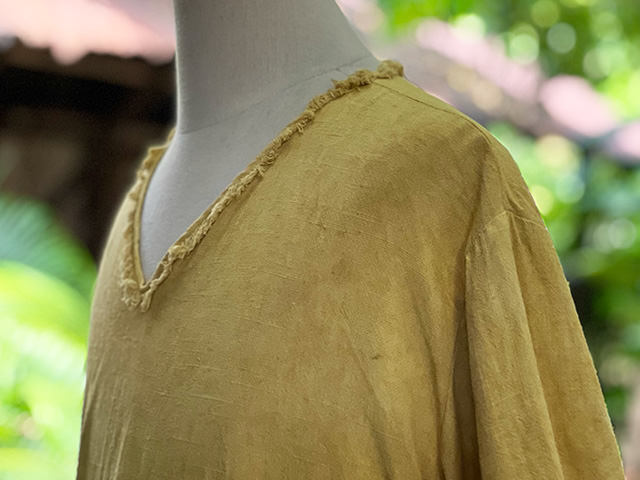 asana HEMP100% Vネック フリンジ シャツ・草木染め