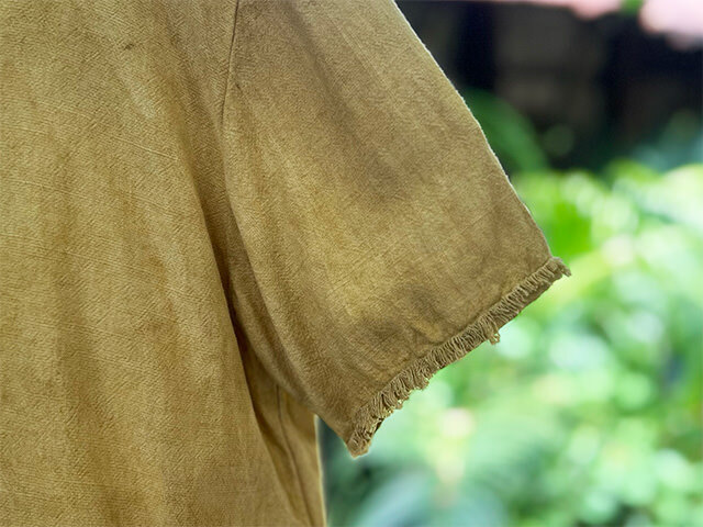 asana HEMP100% Vネック フリンジ シャツ・草木染め
