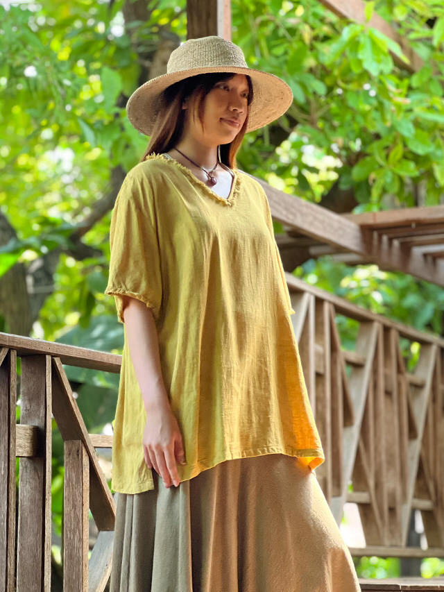 忠兵衛　HEMP100%　Ｖネックワンピース 忠兵衛 HEMP100% Vネックワンピース ヘンプ100%マント 【厚手