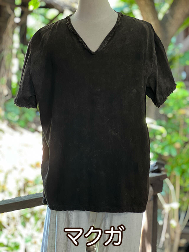 asana HEMP100% Vネック フリンジ シャツ・草木染め【パヤカ