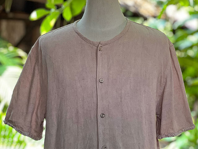 asana HEMP100% Vネック フリンジ シャツ・草木染め