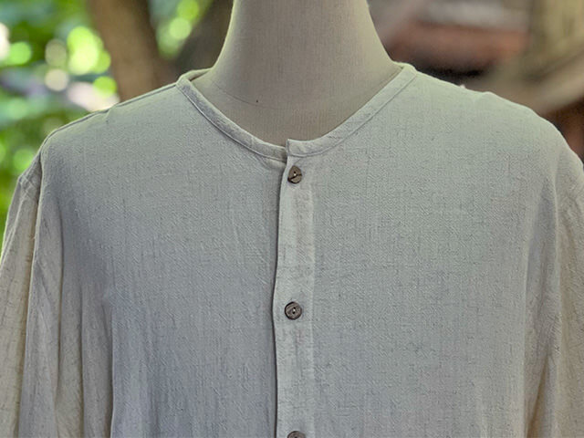 asana HEMP100% Vネック フリンジ シャツ・きなり