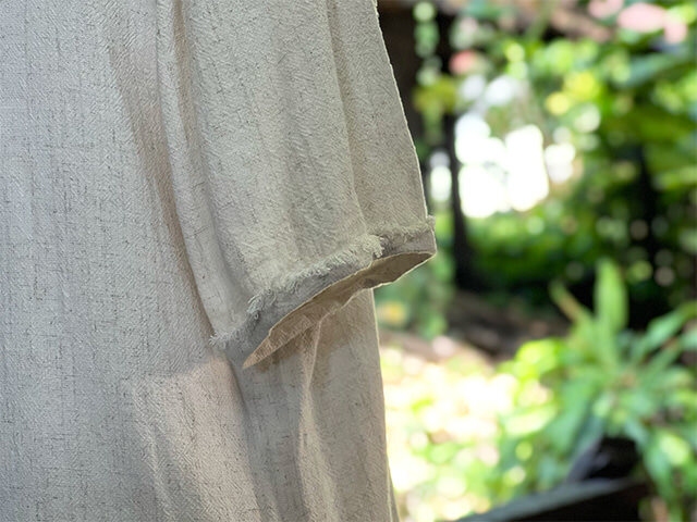 asana HEMP100% Vネック フリンジ シャツ・きなり