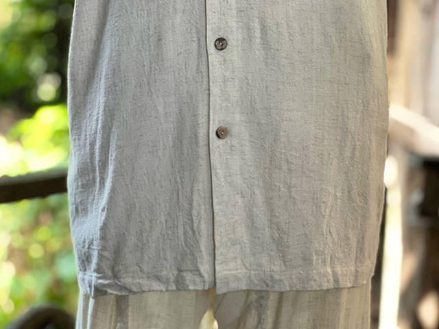 asana HEMP100% Vネック フリンジ シャツ・きなり