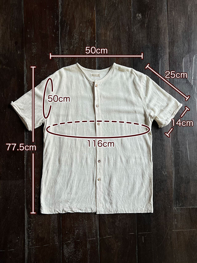 asana HEMP100% Vネック フリンジ シャツ・きなり