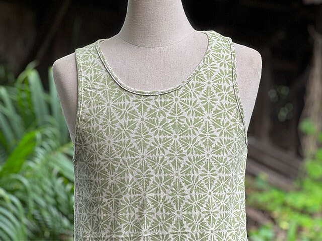 asana ヘンプコットン 厚手 手刷り 麻柄プリント メンズタンク