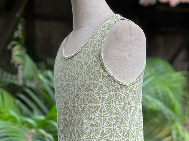 asana ヘンプコットン 厚手 手刷り 麻柄プリント メンズタンク