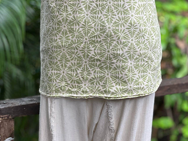 asana ヘンプコットン 厚手 手刷り 麻柄プリント メンズタンク