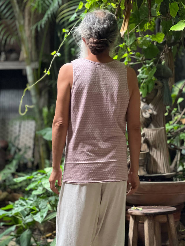 asana ヘンプコットン 厚手 手刷り 麻柄プリント メンズ タンクトップ