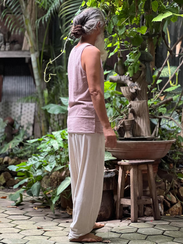 asana ヘンプコットン 厚手 手刷り 麻柄プリント メンズ タンクトップ