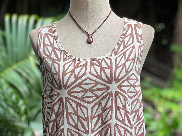 asana ヘンプコットン 薄手 手刷り 麻柄プリント メンズタンク