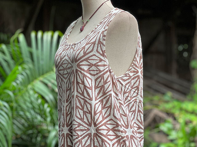 asana ヘンプコットン 薄手 手刷り 麻柄プリント メンズタンク