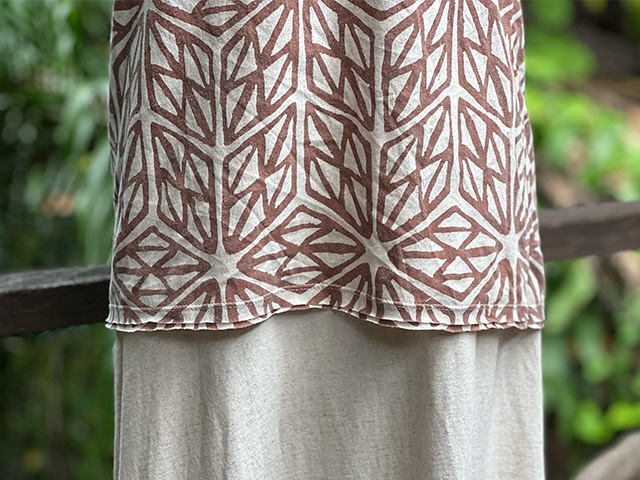 asana ヘンプコットン 薄手 手刷り 麻柄プリント メンズタンク