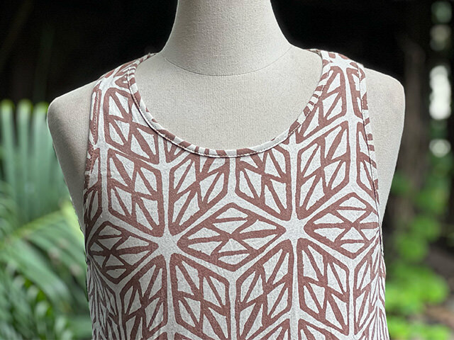 asana ヘンプコットン 薄手 手刷り 麻柄プリント メンズタンク