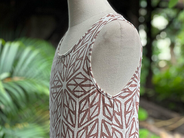 asana ヘンプコットン 薄手 手刷り 麻柄プリント メンズタンク