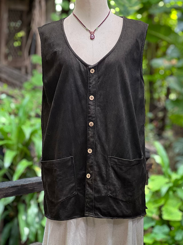 うさとの服　ベスト　コットン&ヘンプ asana ヘンプコットン 厚手 ベスト・草木染め【パヤカ オンライン