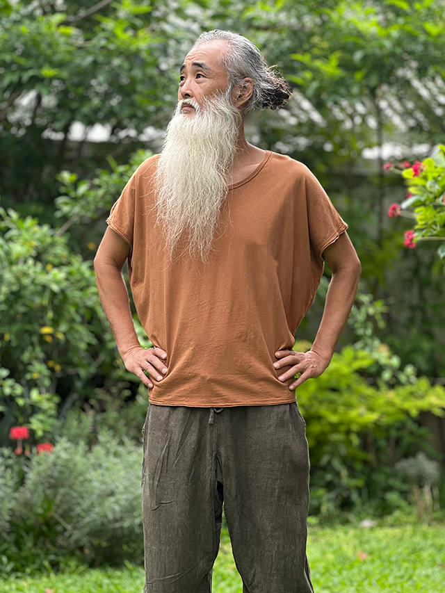 うさとの服　麻　ヘンプ　自然素材　手織り　手染め　カットソー　エンジェル asana ヘンプコットン 薄手 ゆったり Tee・草木染め【パヤカ