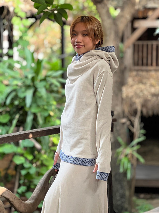 asana ヘンプコットン ふかふか ゆったり フード パーカー・きなり