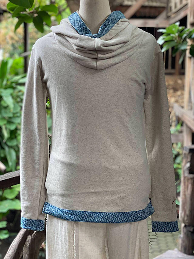 asana ヘンプコットン ふかふか ゆったり フード パーカー・きなり