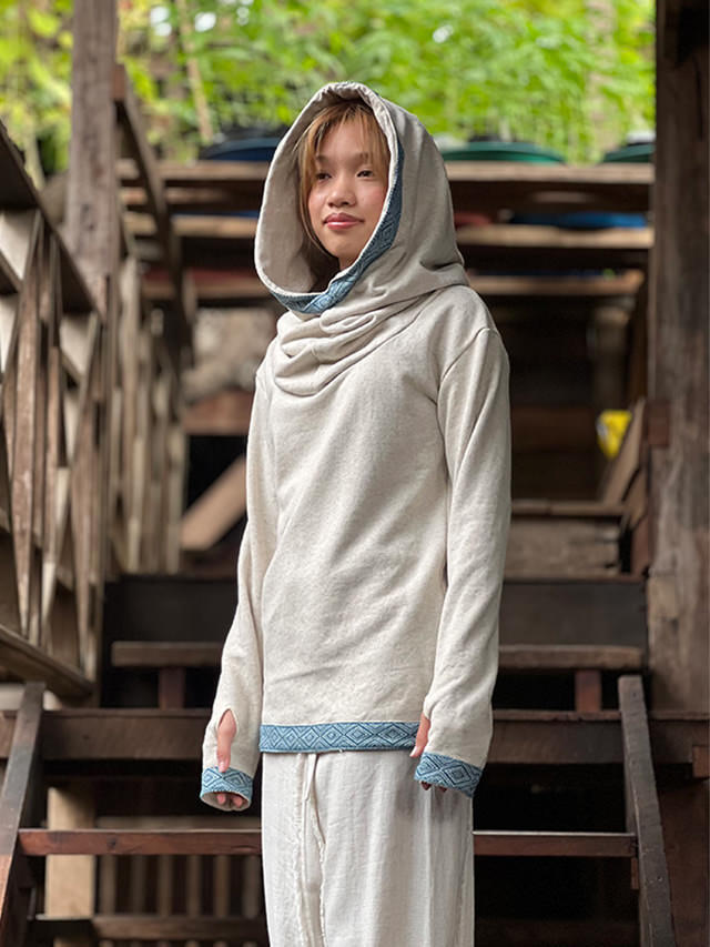 asana ヘンプコットン ふかふか ゆったり フード パーカー・きなり  