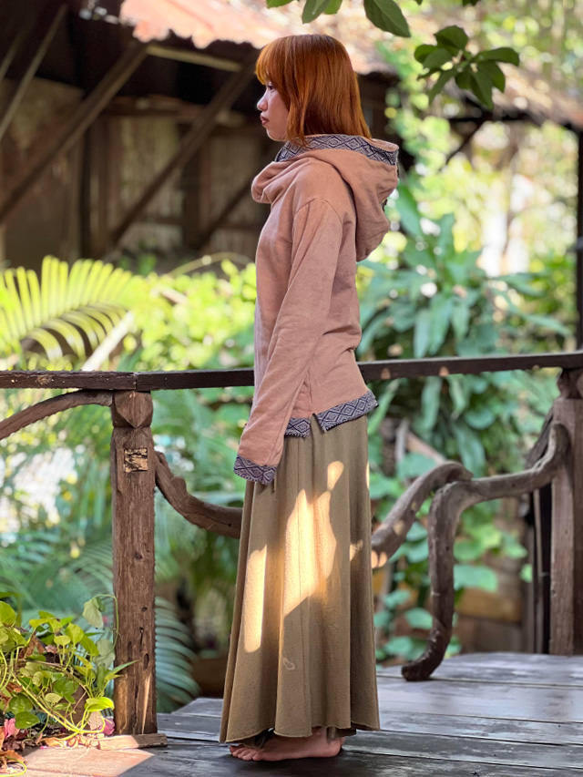 asana ヘンプコットン ふかふか ゆったり フード パーカー・草木染め  