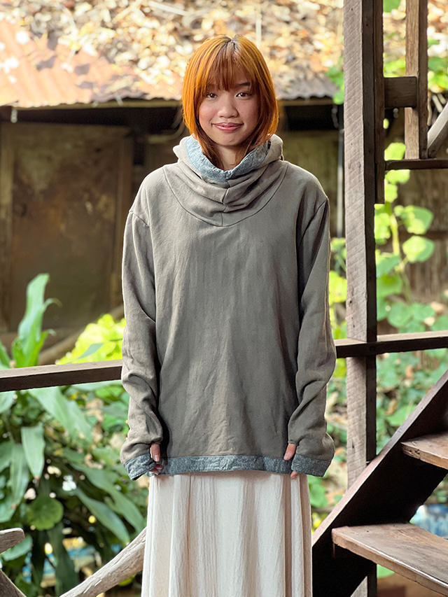 asana ヘンプコットン ふかふか ゆったり フード パーカー・草木染め