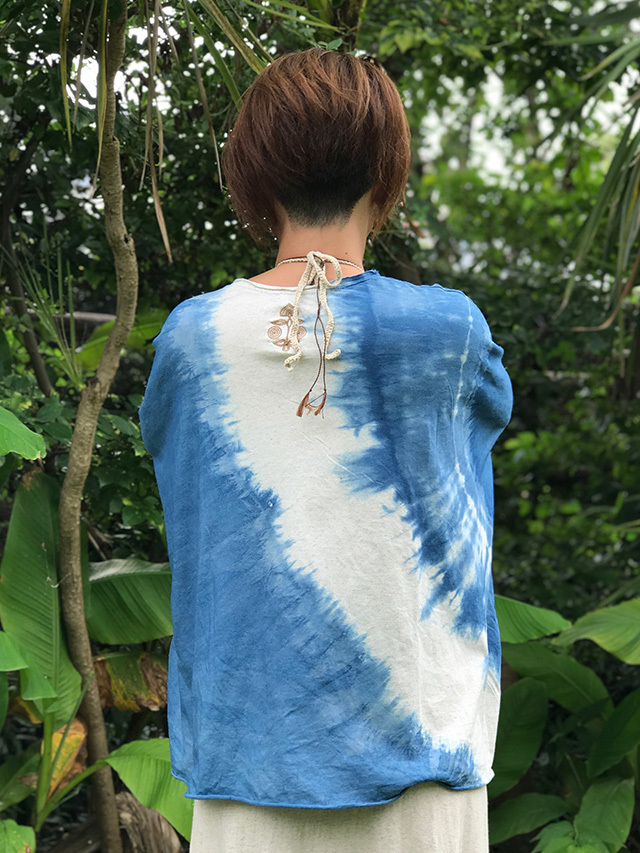 【藍染】【ヘンプコットン】【長袖】【薄手】【Ｖネック】パヤカ　等お好きな方へ✨✨ asana x Mandalaya ヘンプコットン ひらひら カットソー・藍染め