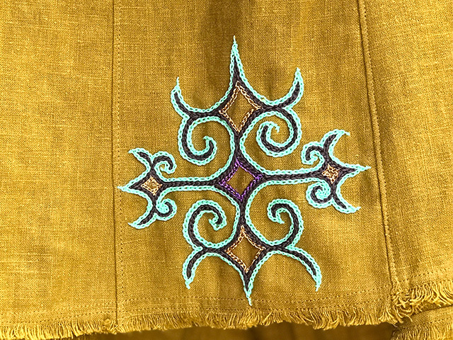 asana × OLie HEMP100% 切り替え スカート・アイヌ刺繍【パヤカ