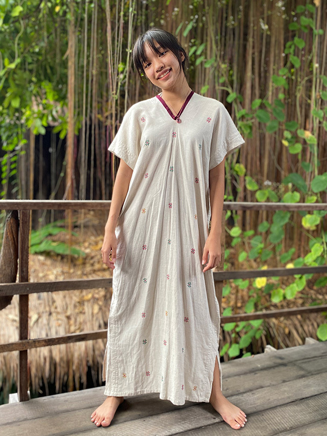 HEMP100% ヤオ族 手縫い 手刺繍 貫頭衣 ロング ワンピース 【パヤカ  