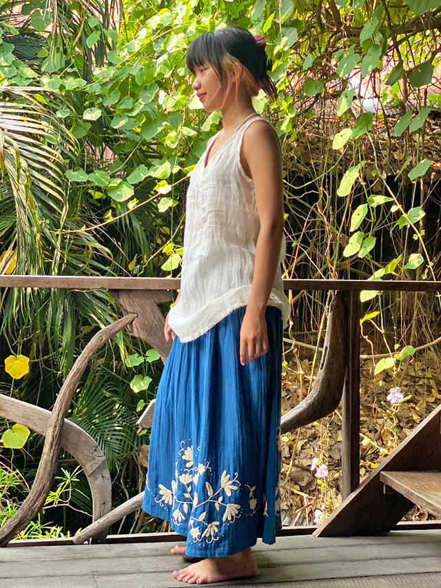 新品☆うさとの服 巻スカート ストール コットン/ インディゴ