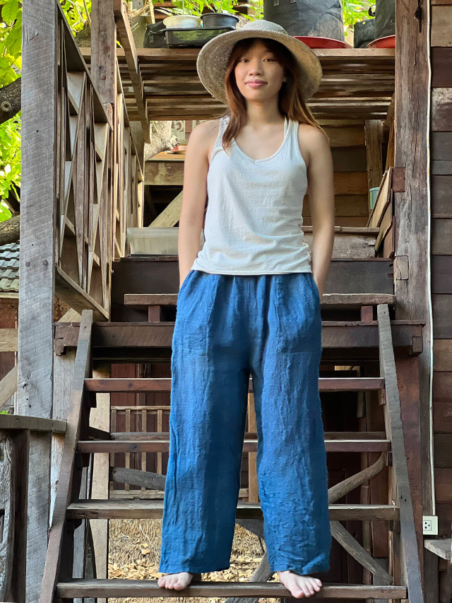 ⚫︎手染め⚫︎一点物 浄化の青 ヨガパンツ｜草木染めヨガウェア ゆったり asana HEMP100% 厚手 NEW 作務衣 パンツ・草木染め【パヤカ オンライン