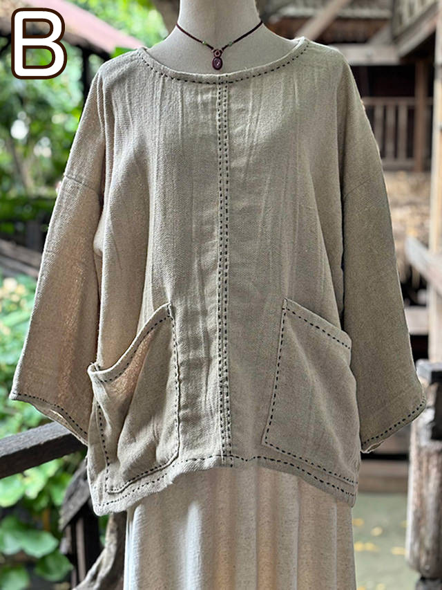 HEMP100% _手織り ハンド ステッチ TEE