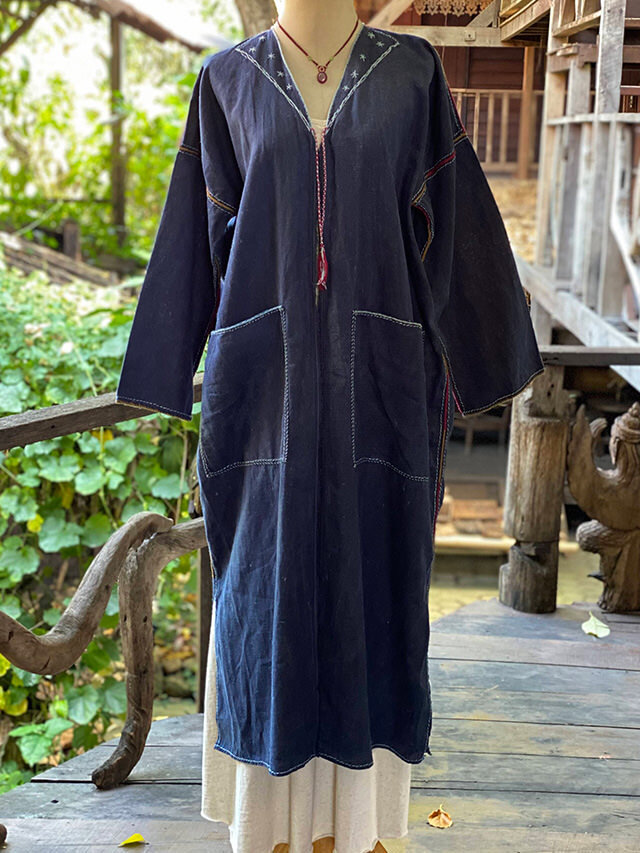 HEMP100% 手縫い 民族 ロング ジャケット・草木染め【パヤカ