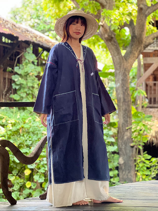 HEMP100% 手縫い 民族 ロング ジャケット・草木染め【パヤカ