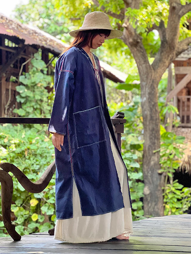 HEMP100% 手縫い 民族 ロング ジャケット・草木染め【パヤカ