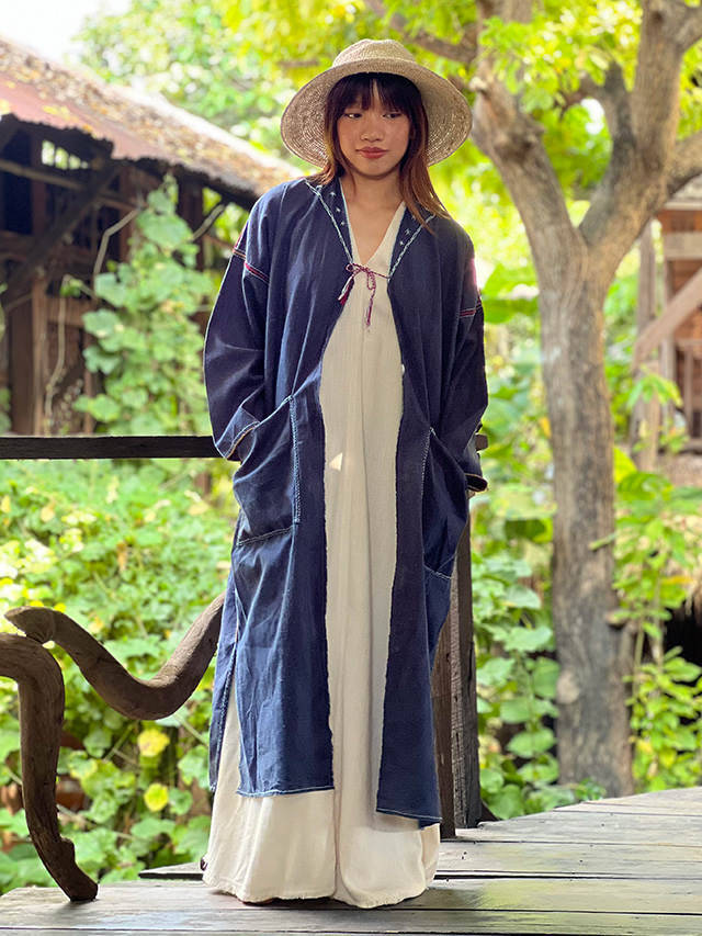 HEMP100% 手縫い 民族 ロング ジャケット・草木染め【パヤカ