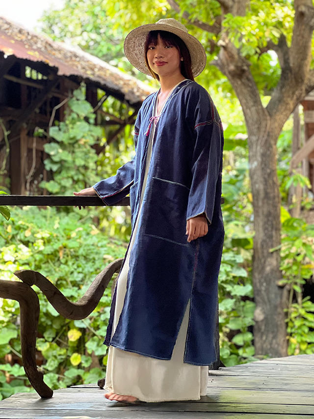 HEMP100% 手縫い 民族 ロング ジャケット・草木染め【パヤカ