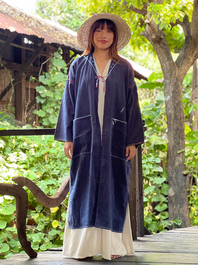 HEMP100% 手縫い 民族 ロング ジャケット・草木染め【パヤカ
