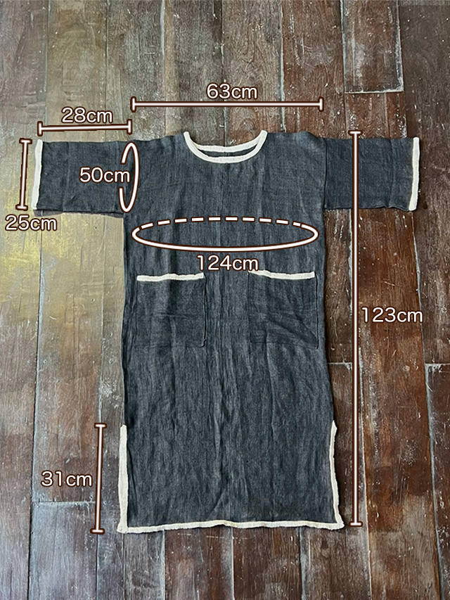 HEMP100% 手織り手刺繍 ワンピース (1点もの)