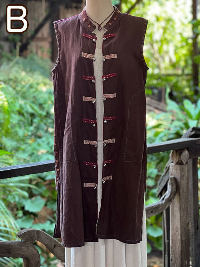 babaghuri 2022 ノーカラーリネン薄手ロングジャケット ホール刺繍 babaghuri 2022 ノーカラーリネン薄手ロングジャケット ホール刺繍