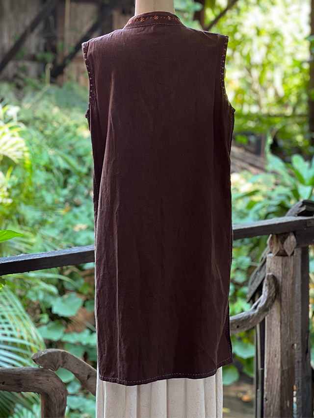HEMP100% 手刺繍 ノースリーブ ジャケット【パヤカ オンラインショップ】