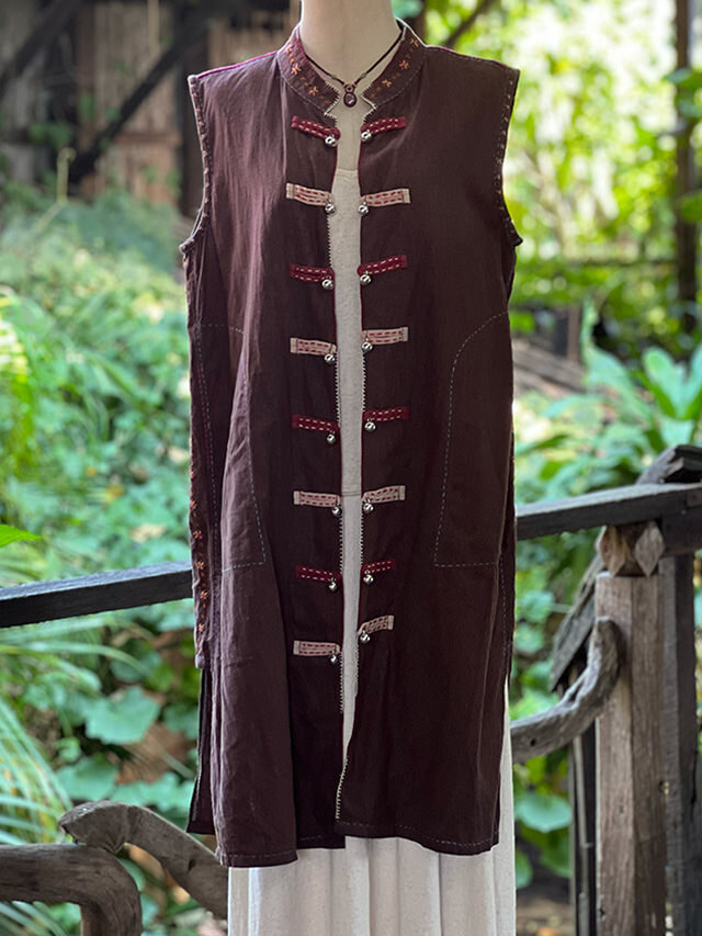 HEMP100% 手刺繍 ノースリーブ ジャケット【パヤカ オンラインショップ】