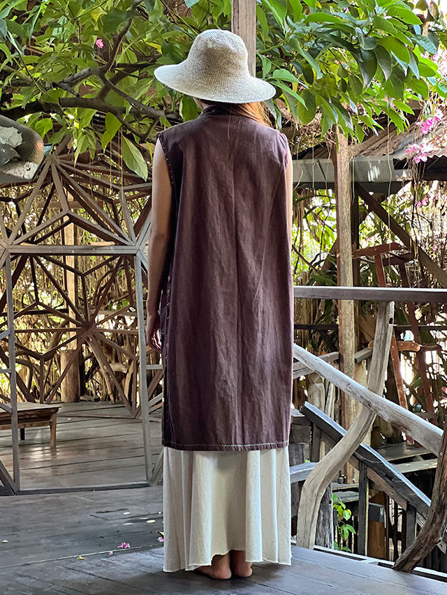 HEMP100% 手刺繍 ノースリーブ ジャケット【パヤカ オンラインショップ】