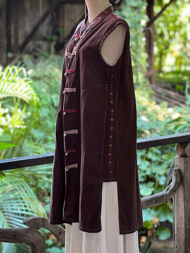 HEMP100% 手刺繍 ノースリーブ ジャケット【パヤカ オンラインショップ】